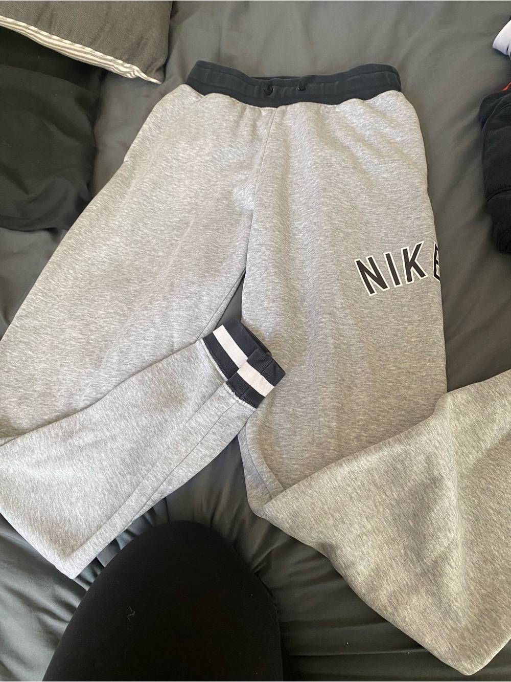 Nike Light Gray Joggers with Black Waistband and Stripe Accents